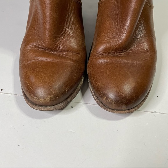 Hinge Brown Tan Boho Casual Leather Heeled Ankle Boot Booties Size 8 - Picture 9 of 9